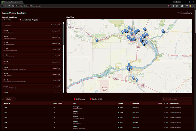 Vehicle tracker app screenshot